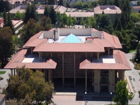 Henry J. Meyer Memorial Library, as viewed from Hoover Tower, Stanford University. Photo: Casey Mullin